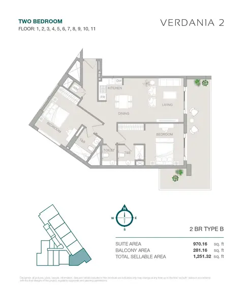 VERDANIA 2 at DLRC: Plattegrond TYPE B, 1,251 sq ft
