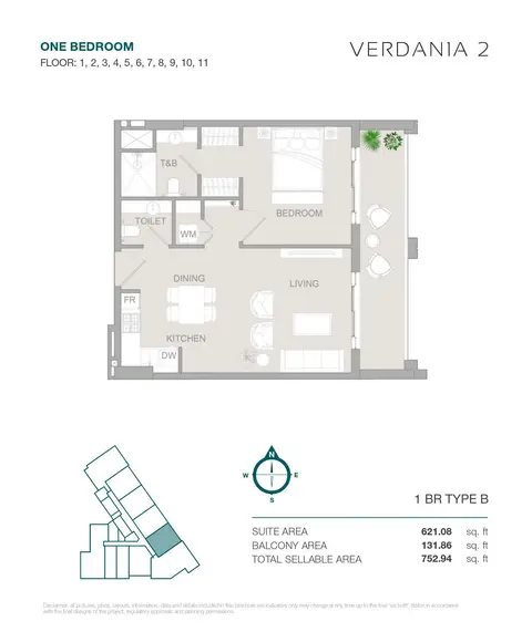 VERDANIA 2 at DLRC: Plattegrond TYPE B, 753 sq ft