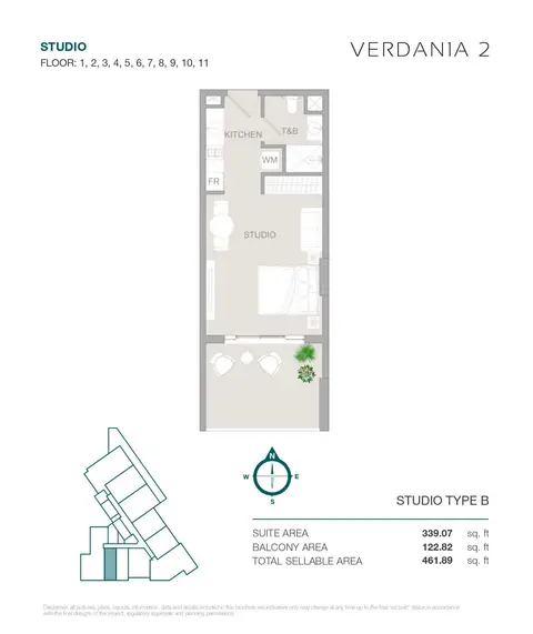 VERDANIA 2 at DLRC: Plattegrond TYPE B, 462 sq ft