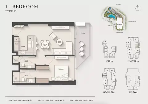 Altiera Heights: Floor plan Type D, 835 sq ft