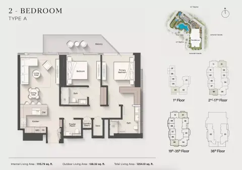 Altiera Heights: Floor plan Type A, 1,254 sq ft