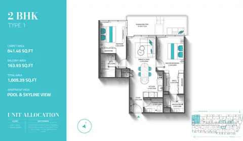ريف 998 في دي إل آر سي: مخطط الطابق Type 1, 1,005 sq ft