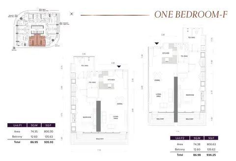 إم بي إل سيغنتشر جي إل تي: مخطط الطابق ONE BEDROOM-F, 936 sq ft