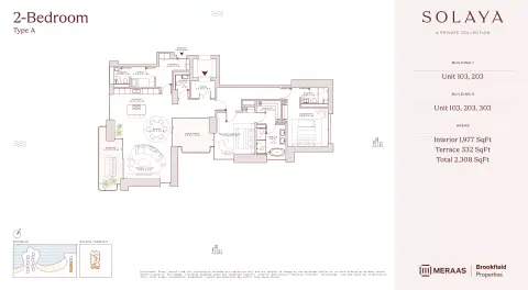 Solaya 1,2 and 3: Планировка Type A - T1&2, 2,308 sq ft