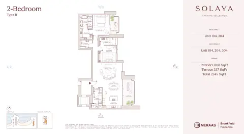 Solaya 1,2 and 3: Планировка Type B - T1&2, 2,145 sq ft