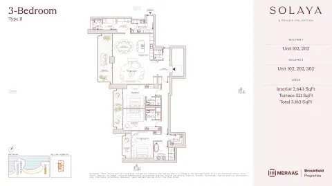 Solaya 1,2 and 3: Планировка Type B - T1&2, 3,163 sq ft