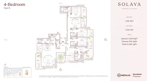 Solaya 1,2 and 3: Планировка Type B - T1&2, 4,340 sq ft