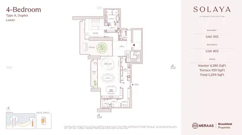 Solaya 1,2 and 3: Планировка Type A DU - T1&2, 5,209 sq ft