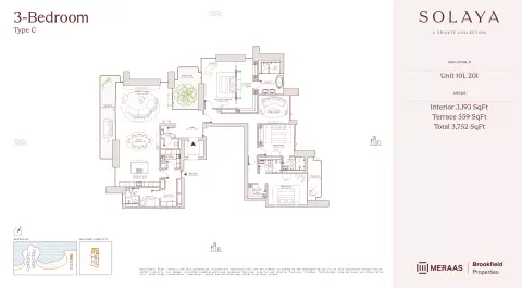 Solaya 1,2 and 3: Планировка Type C - T3, 3,752 sq ft