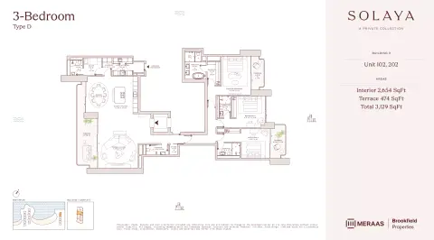 Solaya 1,2 and 3: Планировка Type D - T3, 3,129 sq ft