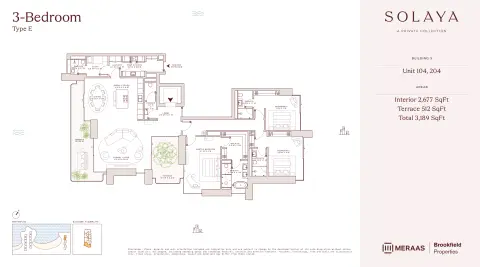 Solaya 1,2 and 3: Планировка Type E - T3, 3,189 sq ft