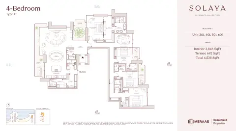 Solaya 1,2 and 3: Планировка Type C - T3, 4,538 sq ft