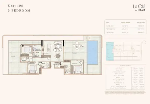 La Cle at Al Furjan: Plan Unit 108, 3,889 sq ft
