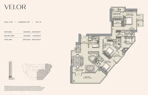 Velor Tower at Business Bay: Планировка Unit-02, 3,000 sq ft