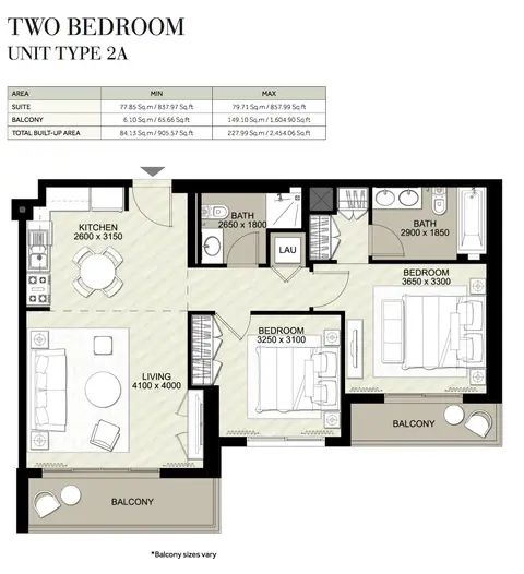 Rawda Apartments: Floor plan 2 Bedroom-UT-2A to 2 Bedroom-UT-2B, 2,454 sq ft