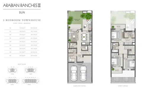 Sun Townhouses: Floor plan 3 Bedroom Unit Type 2 Middle Size 1938-1944 sq ft, 1,944 sq ft