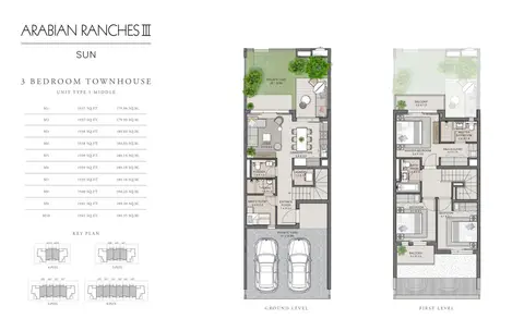Sun Townhouses: Floor plan 3 Bedroom Unit Type 1 Middle Size 1937 - 1941 sq ft, 1,941 sq ft