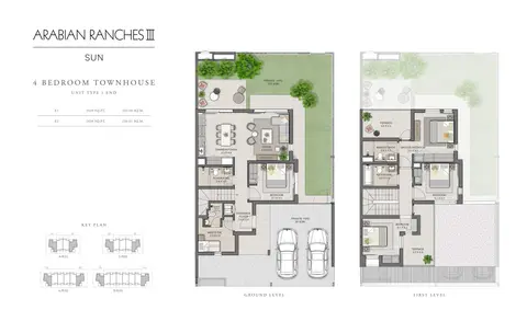 Sun Townhouses: Floor plan 4 Bedroom Unit Type 1 End Size 2439 sq ft, 2,439 sq ft