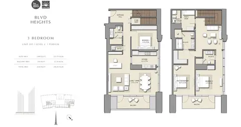 BLVD Heights: Floor plan 3 Bedroom Unit 205, Size 2648 sq ft, 2,648 sq ft
