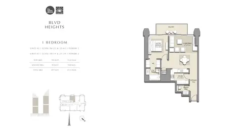BLVD Heights: Floor plan 1 Bedroom Unit 03 Tower 1, Unit 03 Tower 2, Size 897 sq ft, 897 sq ft