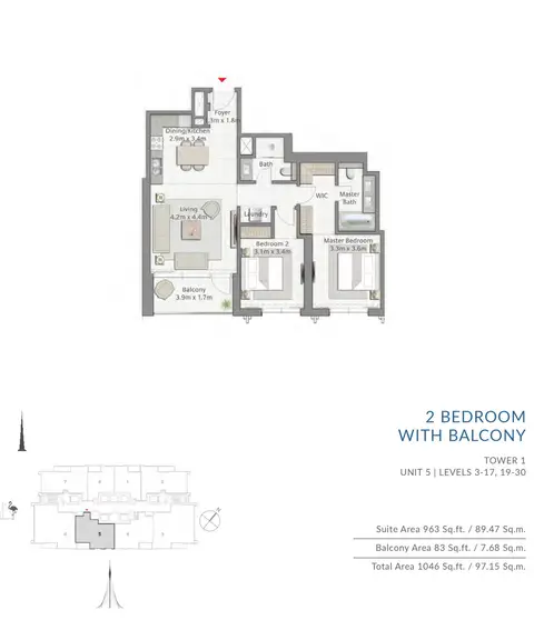 Creek Gate Apartments: Plan Floor-Plan-2BR T1 U5, 1,046 sq ft