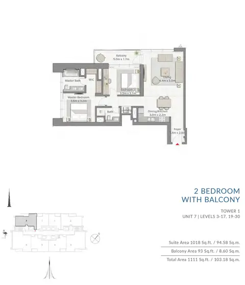 Creek Gate Apartments: Plan Floor-Plan-2BR T1 U7, 1,111 sq ft