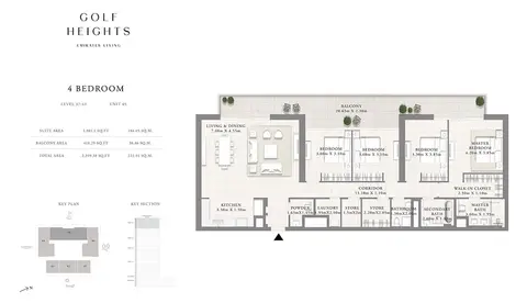 Emaar Golf Heights: Планировка Level 37-43, Unit 05, 2,399 sq ft