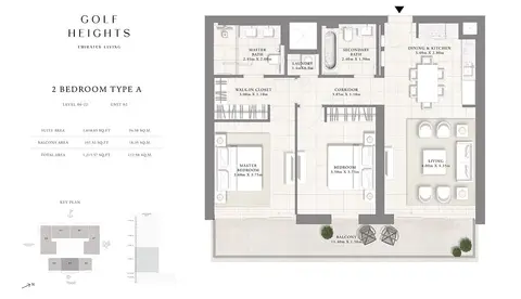 Emaar Golf Heights: Планировка Type A, Level 06-22, Unit 02, 1,216 sq ft