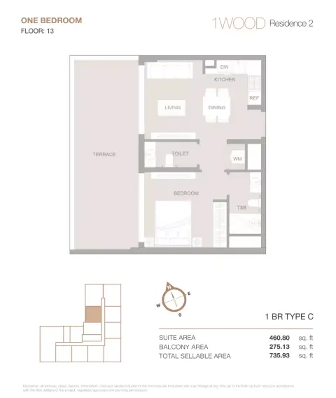 1WOOD Residence Phase 2: Floor plan Type C, 735 sq ft