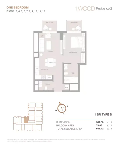 1WOOD Residence Phase 2: Floor plan Type B, 641 sq ft