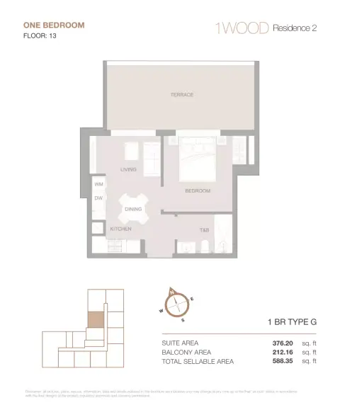 1WOOD Residence Phase 2: Floor plan Type G, 588 sq ft
