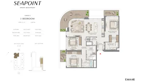 Seapoint Emaar Beachfront: Floor plan Unit 6, Level 21-39, 1,829 sq ft