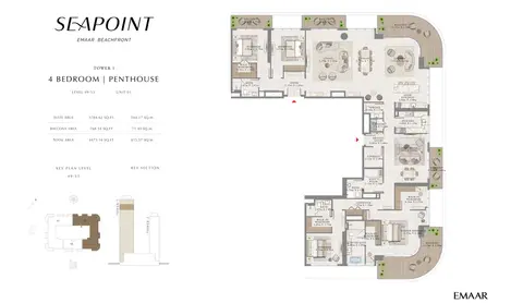 Seapoint Emaar Beachfront: Floor plan Unit 1, Level 49-53, 4,473 sq ft