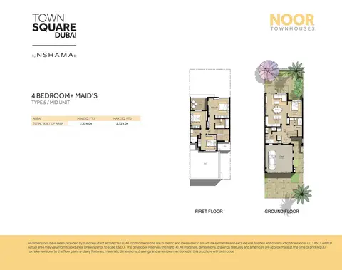 Noor Townhouses: Floor plan 4 BED END UNIT-MAIDS ROOM, 2,324 sq ft