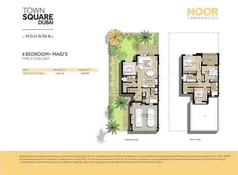 Noor Townhouses: Floor plan 4 BED END UNIT-MAIDS ROOM, 2,368 sq ft