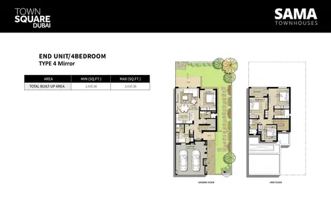 Sama Townhouses: Plan end-unit-4bd-type4-mirror, 2,430 sq ft