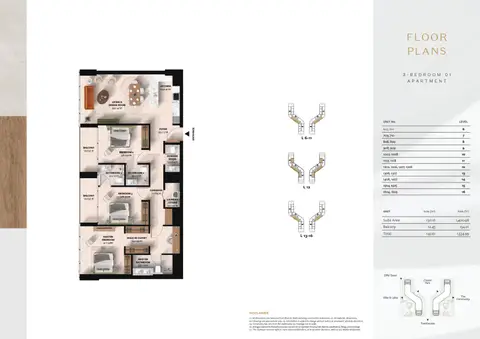 Cascada 1 at Waada: Floor plan TYPE 01 (UNIT 609-1605), 1,535 sq ft
