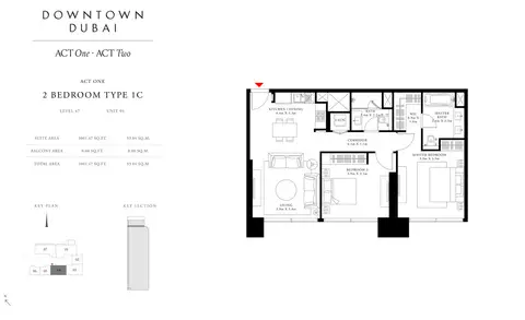 ACT Towers: Floor plan Act Towers One, 2 Bedroom Type 1C,Size 1001.47 Sq.ft, 1,001 sq ft