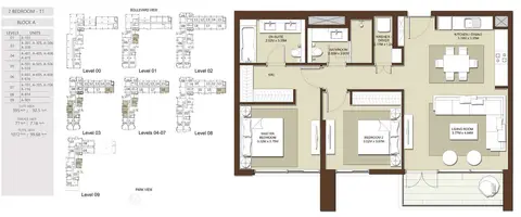 Acacia Apartments: Plattegrond 3 Bedroom-Total-Area-1072 sq.ft, 1,072 sq ft
