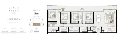 Beach Vista Apartments: Floor plan Tower 1 - 4 Bedroom-Size-2368.17 Sq.ft, 2,368 sq ft