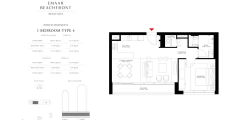 Beach Vista Apartments: Floor plan 1 Bedroom Type 4, Unit 2, Level P1, P2 & P4 Size 741.42 Sq Ft, 741 sq ft