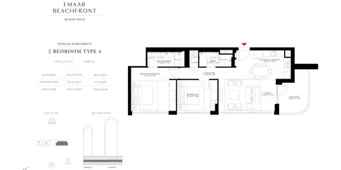Beach Vista Apartments: Floor plan 2 Bedroom Type 4 Unit 3, Level P1 & P2 Size 1078.11 Sq Ft, 1,078 sq ft