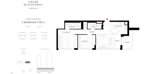 Beach Vista Apartments: Floor plan 2 Bedroom Type 4 Unit 3, Level P4, Size 1048.52 Sq Ft, 1,049 sq ft