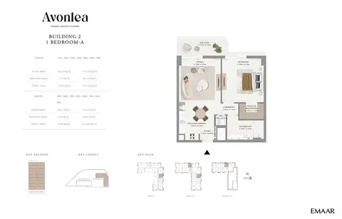 Emaar Avonlea Mina Rashid: Floor plan Type A, 814 sq ft