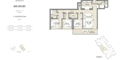 BLVD Crescent: 3 Bedroom Apartment Unit 2, Size 1957 Sq.Ft, 1,957 sq ft 户型图