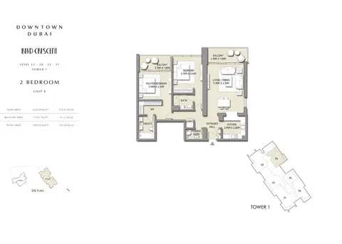 BLVD Crescent: 2 Bedroom Apartment, Unit 4, Size 1404.26 sq ft, 1,404 sq ft 户型图