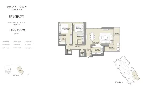 BLVD Crescent: 2 Bedroom Apartment, Unit 6, Size 1537.52 sq ft, 1,538 sq ft 户型图