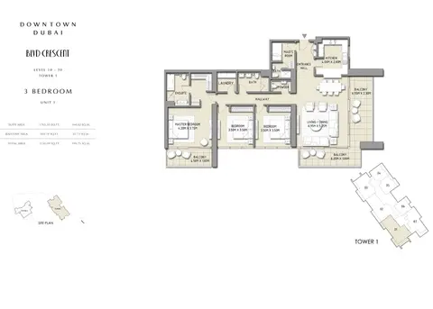 BLVD Crescent: 3 Bedroom Apartment, Unit 1, Size 2150.09 sq ft, 2,150 sq ft 户型图
