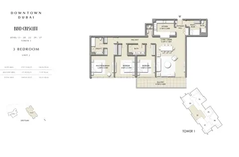 BLVD Crescent: 3 Bedroom Apartment, Unit 2, Size 1969.04 sq ft, 1,969 sq ft 户型图