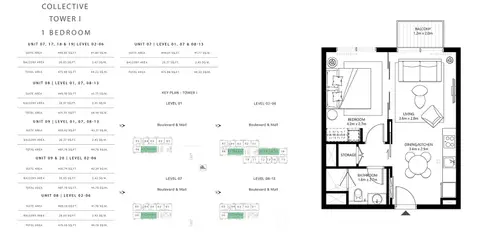 Collective Tower: Tower 1 - 1 Bedroom, Size 460 To 486 sq.ft, 486 sq ft 户型图